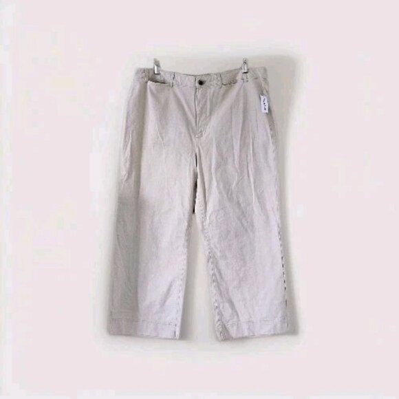 Old Navy Pants Womens 18 Beige Twill Cotton Stretch High Waist Wide Leg Coastal - Picture 15 of 16